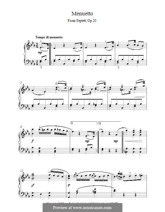 Септет для духовых и струнных, Op.20: Часть III. Версия для фортепиано by Людвиг ван Бетховен