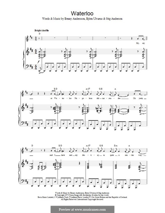Waterloo (ABBA): Для голоса и фортепиано (или гитары) by Benny Andersson, Björn Ulvaeus, Stig Anderson