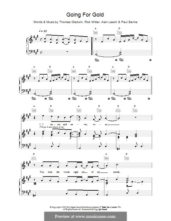 Going for Gold (Shed 7): Для голоса и фортепиано (или гитары) by Alan Leach, Paul Banks, Rick Witter, Tom Gladwin