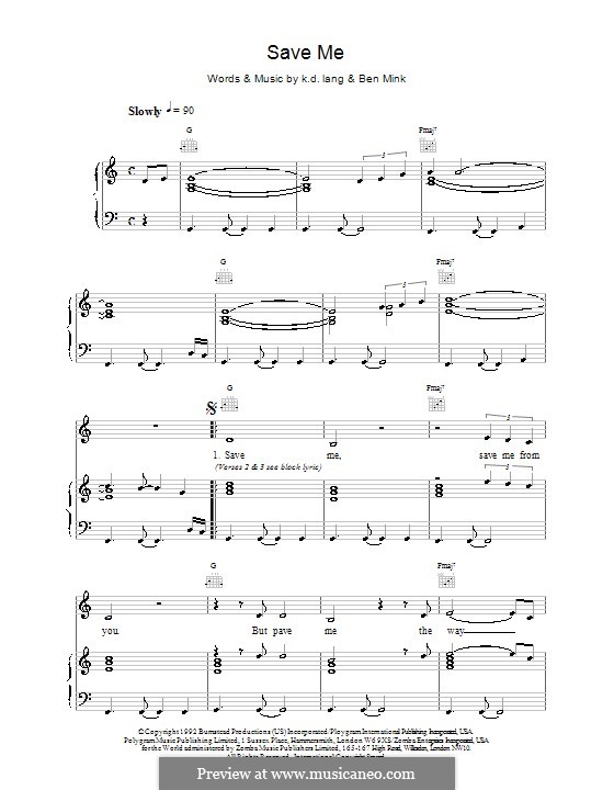 Save Me: Для голоса и фортепиано (или гитары) by k.d. lang