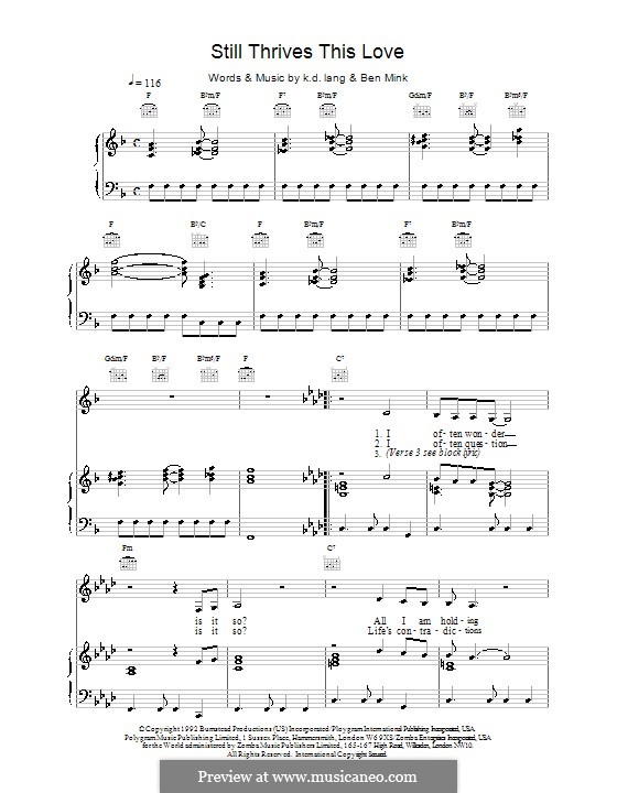 Still Thrives This Love: Для голоса и фортепиано (или гитары) by k.d. lang