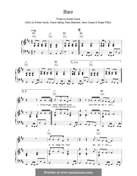 Bare (The Cure): Для голоса и фортепиано (или гитары) by Robert Gary Smith