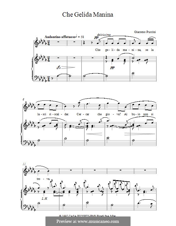 Che gelida manina: Для голоса и фортепиано by Джакомо Пуччини