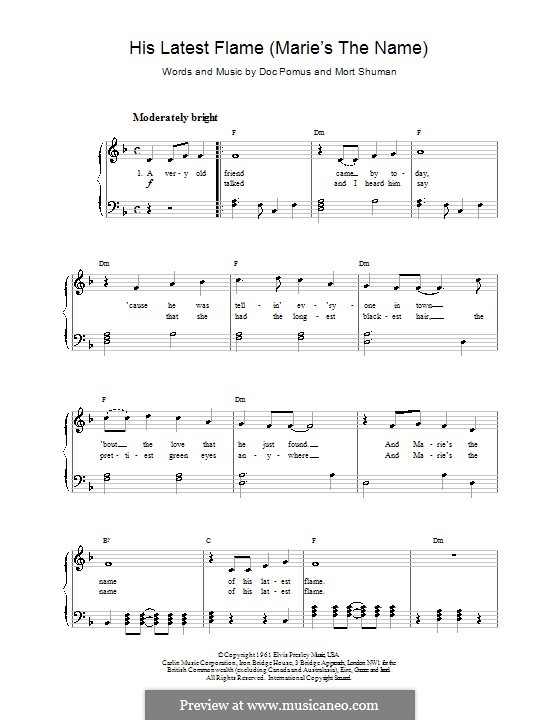 (Marie's the Name) His Latest Flame (Elvis Presley): Для начинающего пианиста by Doc Pomus, Mort Shuman
