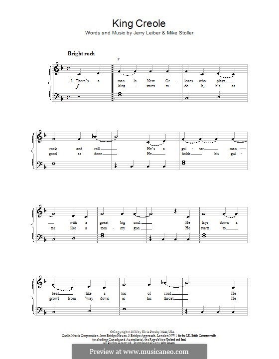 King Creole (Elvis Presley): Для фортепиано (легкий уровень) by Jerry Leiber, Mike Stoller