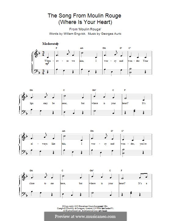 Where Is Your Heart (from Moulin Rouge): Для фортепиано by Georges Auric