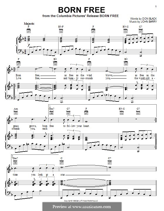 Born Free (Matt Monro): Для голоса и фортепиано (или гитары) by John Barry
