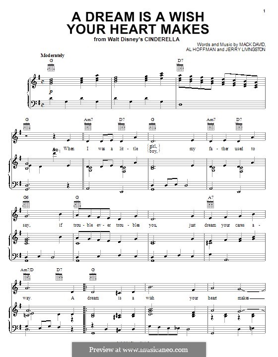 A Dream Is a Wish Your Heart Makes (from Disney's Cinderella): Для голоса и фортепиано или гитары (соль мажор) by Al Hoffman, Jerry Livingston, Mack David