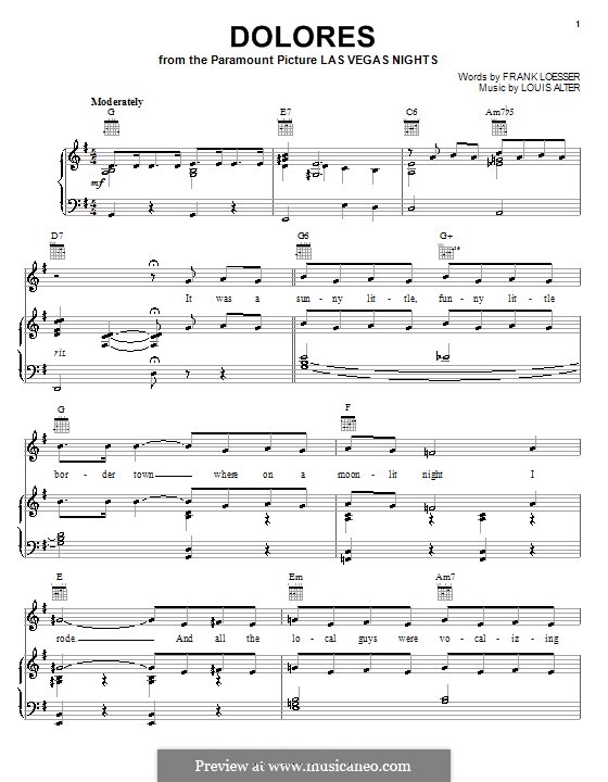 Dolores (from Las Vegas Nights): Для голоса и фортепиано или гитары (Frank Loesser) by Louis Alter