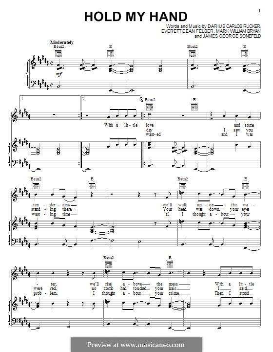 Hold My Hand (Hootie & The Blowfish): Для голоса и фортепиано (или гитары) by Darius Carlos Rucker, Everett Dean Felber, James George Sonefeld, Mark William Bryan