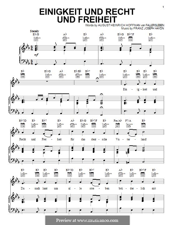 Einigkeit und Recht und Freiheit: Für Stimme und Klavier (oder Gitarre) by Йозеф Гайдн