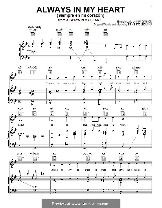 Always in My Heart (Siempre en mi Corazon): Для голоса и фортепиано (или гитары) by Эрнесто Лекуона, Kim Gannon