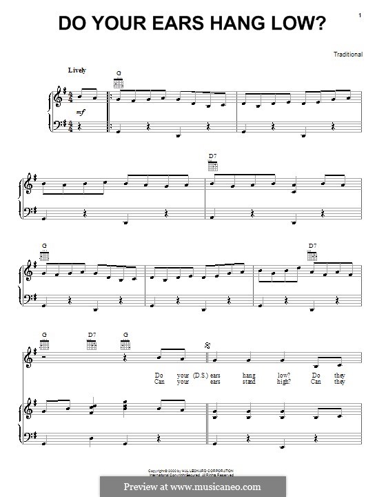 Do Your Ears Hang Low?: Для голоса и фортепиано (или гитары) by folklore