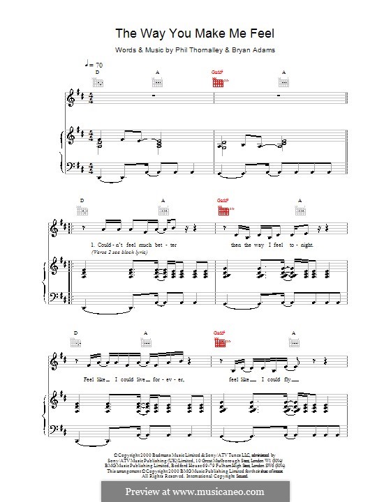 The Way You Make Me Feel (Ronan Keating): Для голоса и фортепиано (или гитары) by Bryan Adams, Phil Thornalley