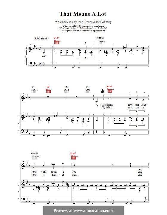 That Means a Lot (The Beatles): Для голоса и фортепиано (или гитары) by John Lennon, Paul McCartney