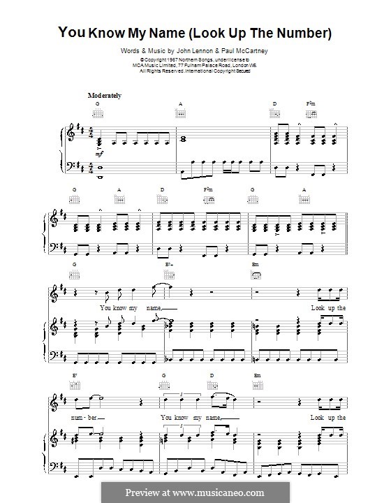 You Know My Name (Look Up the Number): Для голоса и фортепиано или гитары (The Beatles) by John Lennon, Paul McCartney