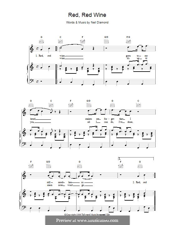 Red, Red Wine (UB40): Для голоса и фортепиано (или гитары) by Neil Diamond