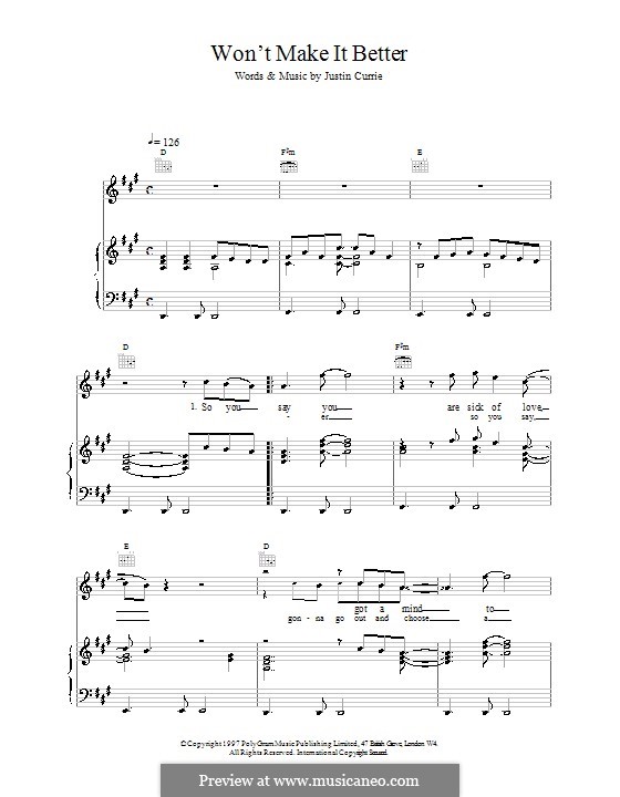 Won't Make It Better (Del Amitri): Для голоса и фортепиано (или гитары) by Justin Currie
