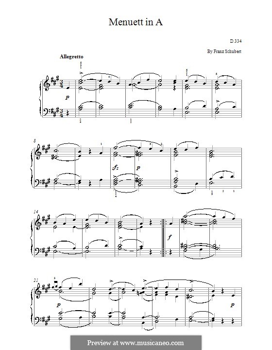 Менуэт для фортепиано ля мажор, D.334: Для одного исполнителя by Франц Шуберт
