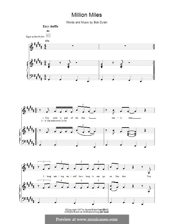 Million Miles: Для голоса и фортепиано (или гитары) by Bob Dylan
