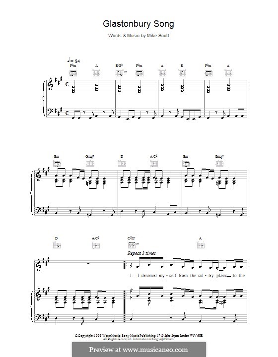Glastonbury Song (The Waterboys): Для голоса и фортепиано (или гитары) by Mike Scott