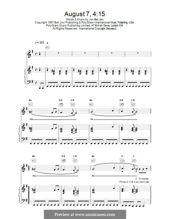August 7, 4:15: Для голоса и фортепиано (или гитары) by Jon Bon Jovi