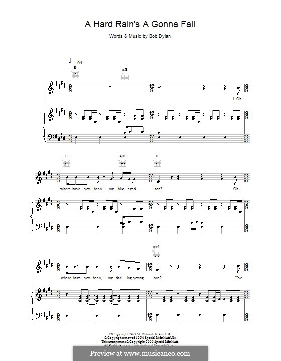 A Hard Rain's A-Gonna Fall: Для голоса и фортепиано (или гитары) by Bob Dylan
