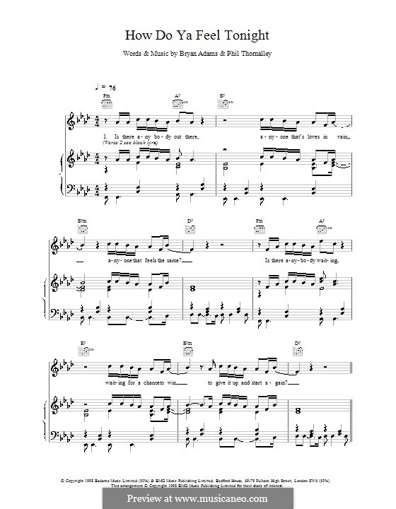 How Do Ya Feel Tonight: Для голоса и фортепиано (или гитары) by Bryan Adams, Phil Thornalley