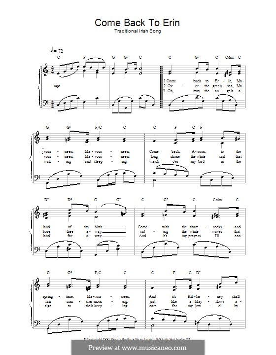 Come Back to Erin: Для голоса и фортепиано (или гитары) by folklore