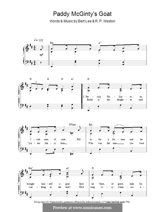 Paddy McGinty's Goat: Для голоса и фортепиано (или гитары) by R. P. Weston