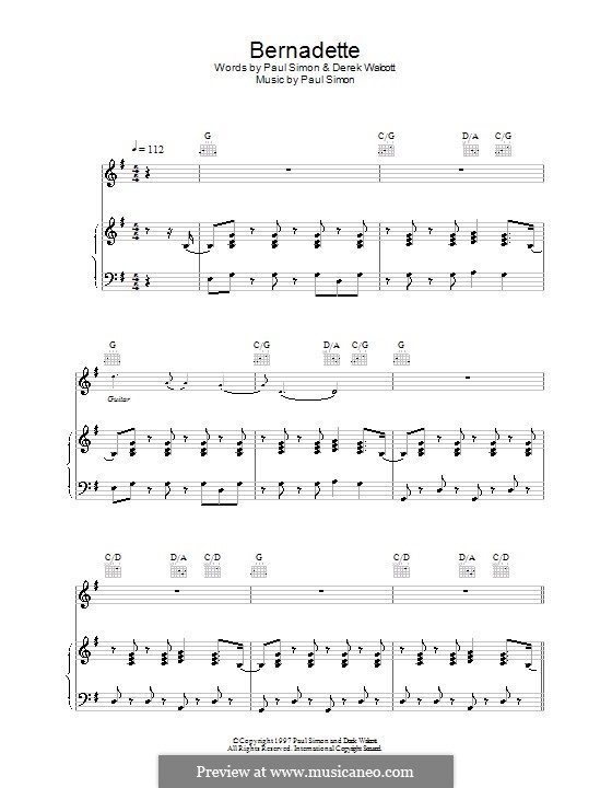 Bernadette: Для голоса и фортепиано (или гитары) by Paul Simon
