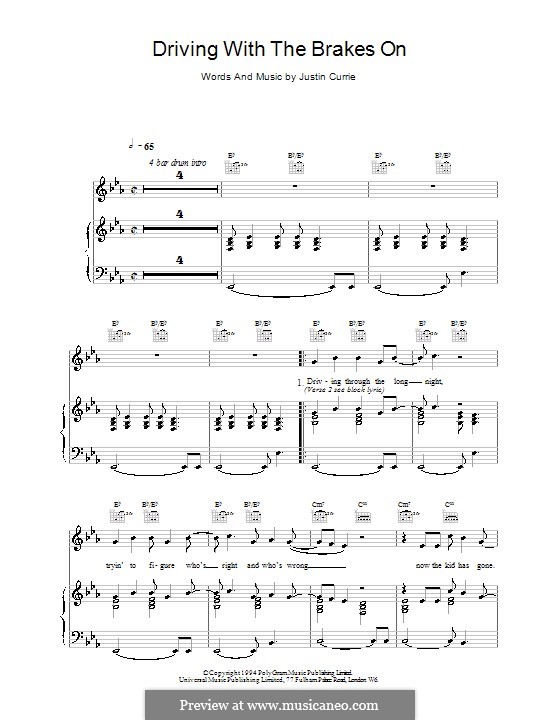 Driving with the Brakes on (Del Amitri): Для голоса и фортепиано (или гитары) by Justin Currie