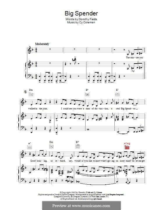 Big Spender (from Sweet Charity): Для голоса и фортепиано (или гитары) by Cy Coleman