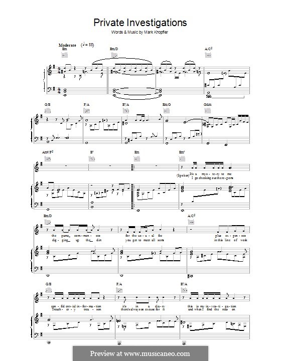 Private Investigations (Dire Straits): Для голоса и фортепиано (или гитары) by Mark Knopfler