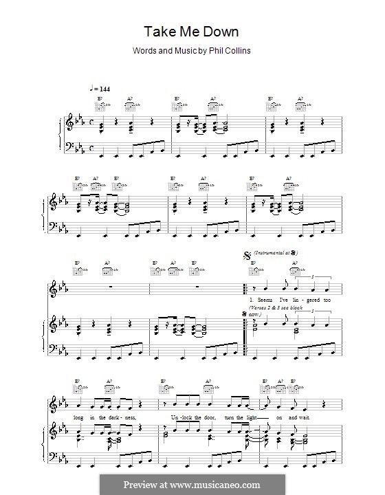 Take Me Down: Для голоса и фортепиано (или гитары) by Phil Collins