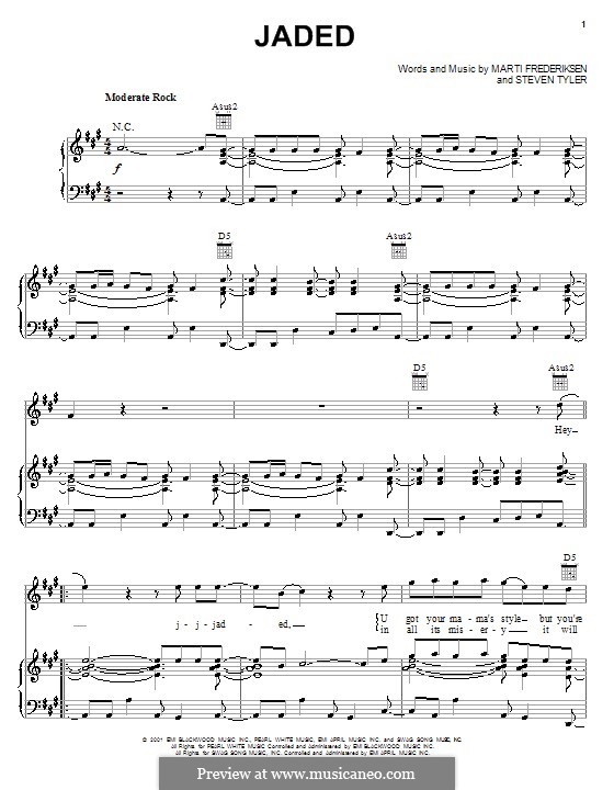 Jaded (Aerosmith): Для голоса и фортепиано (или гитары) by Martin Frederiksen, Steven Tyler