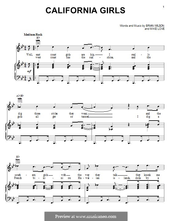 California Girls (The Beach Boys): Для голоса и фортепиано (или гитары) by Brian Wilson, Mike Love