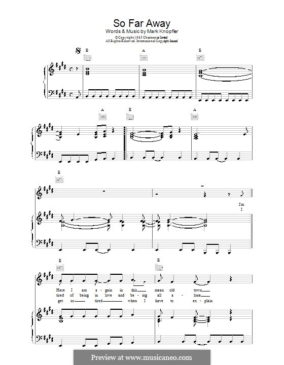 So Far Away (Dire Straits): Для голоса и фортепиано (или гитары) by Mark Knopfler