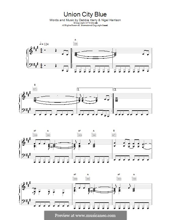 Union City Blue (Blondie): Для голоса и фортепиано (или гитары) by Deborah Harry, John Harrison, Nigel Harrison