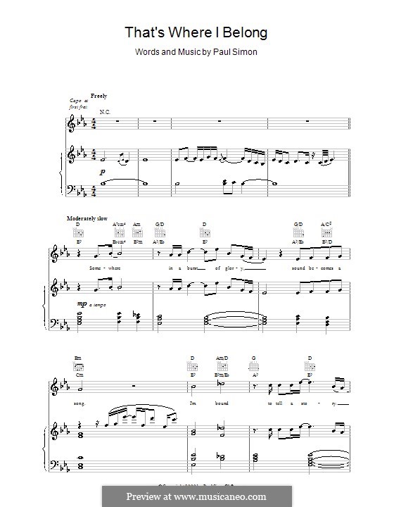 That's Where I Belong: Для голоса и фортепиано (или гитары) by Paul Simon