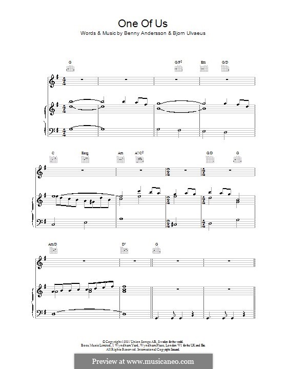 One of Us (ABBA): Для голоса и фортепиано (или гитары) by Benny Andersson, Björn Ulvaeus