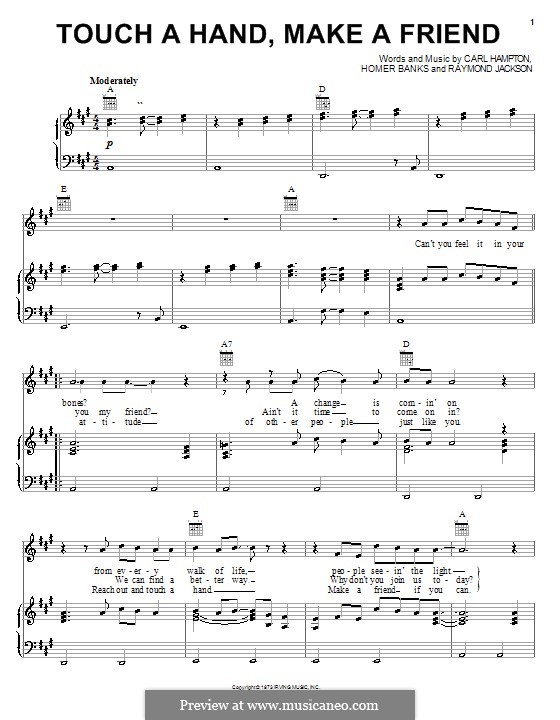 Touch a Hand, Make a Friend (The Staple Singers): Для голоса и фортепиано (или гитары) by Carl Hampton, Homer Banks, Raymond Jackson