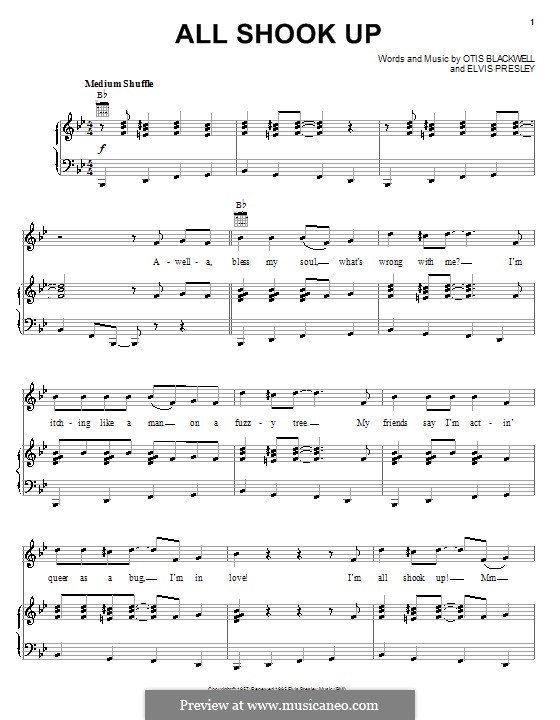 All Shook Up: Для голоса и фортепиано или гитары (си бемоль мажор) by Elvis Presley, Otis Blackwell