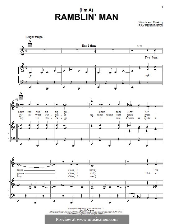 (I'm a) Ramblin' Man: Для голоса и фортепиано (или гитары) by Ray Pennington