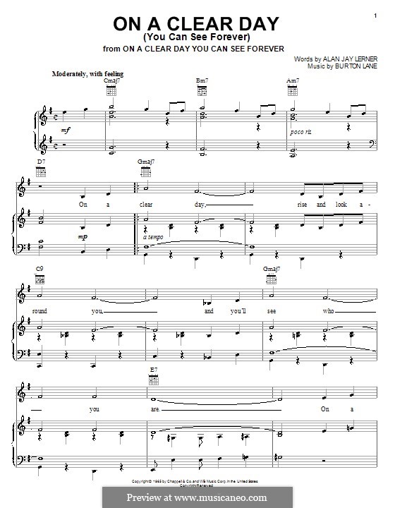 On a Clear Day (You Can See Forever): Для голоса и фортепиано (или гитары) by Burton Lane