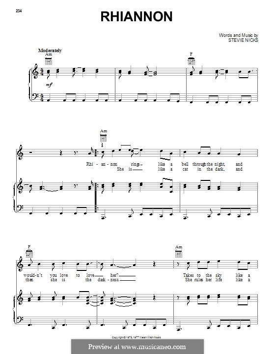 Rhiannon (Fleetwood Mac): Для голоса и фортепиано (или гитары) by Stevie Nicks