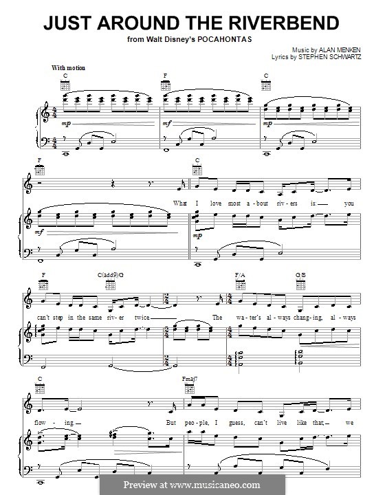 Just Around the Riverbend (from Pocahontas): Для голоса и фортепиано (или гитары) by Stephen Schwartz