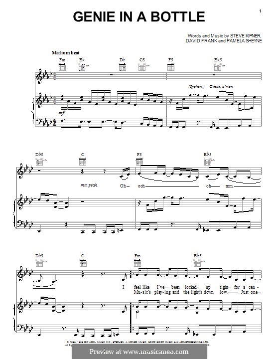 Genie in a Bottle (Christina Aguilera): Для голоса и фортепиано (или гитары) by David Frank, Pamela Sheyne, Stephen Alan Kipner