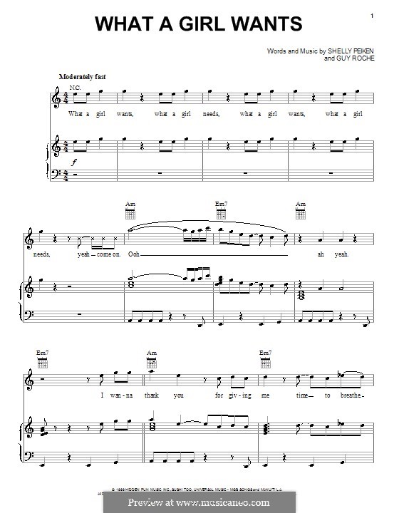 What a Girl Wants (Christina Aguilera): Для голоса и фортепиано (или гитары) by Guy Roche, Shelly Peiken