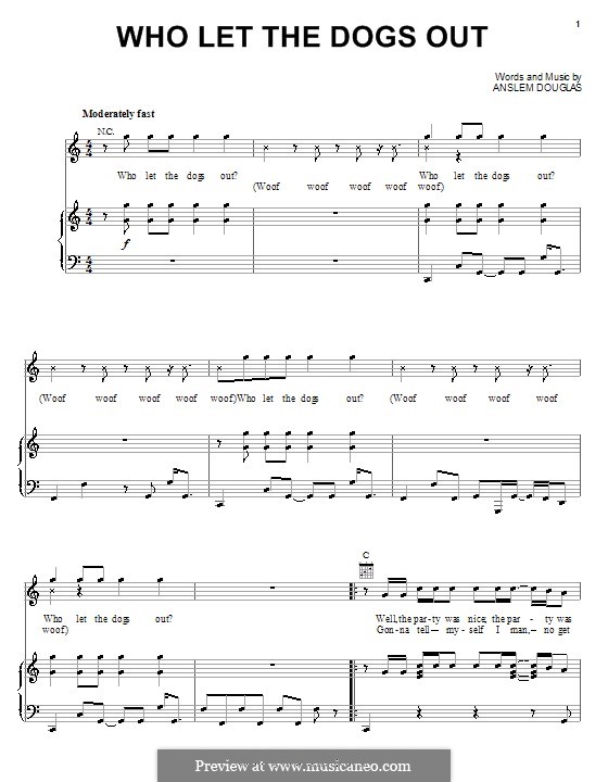 Who Let the Dogs Out (The Baha Men): Для голоса и фортепиано (или гитары) by Anslem Douglas